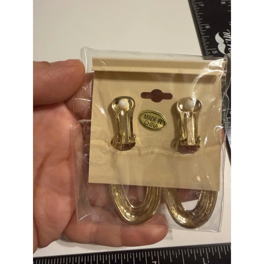 Vintage Gold Tone Clip On Door Knocker Hoop Earrings Statement Retro New